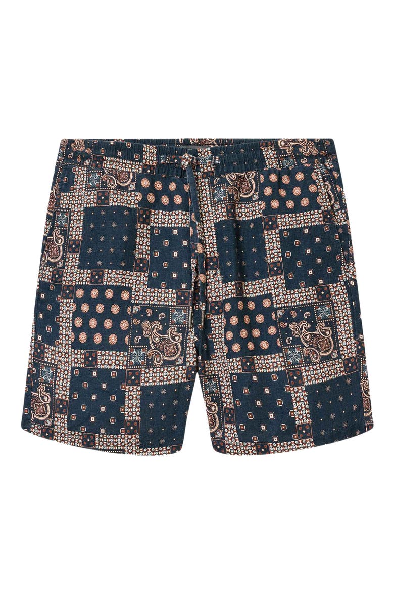 Daryl Patchwork Linen Drawstring Shorts, Alternate, color, DEEP BLUE