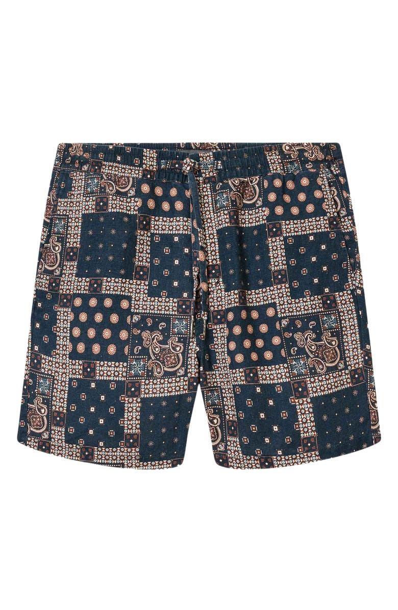 John Varvatos Daryl Patchwork Linen Drawstring Shorts, Alternate, color, Deep Blue
