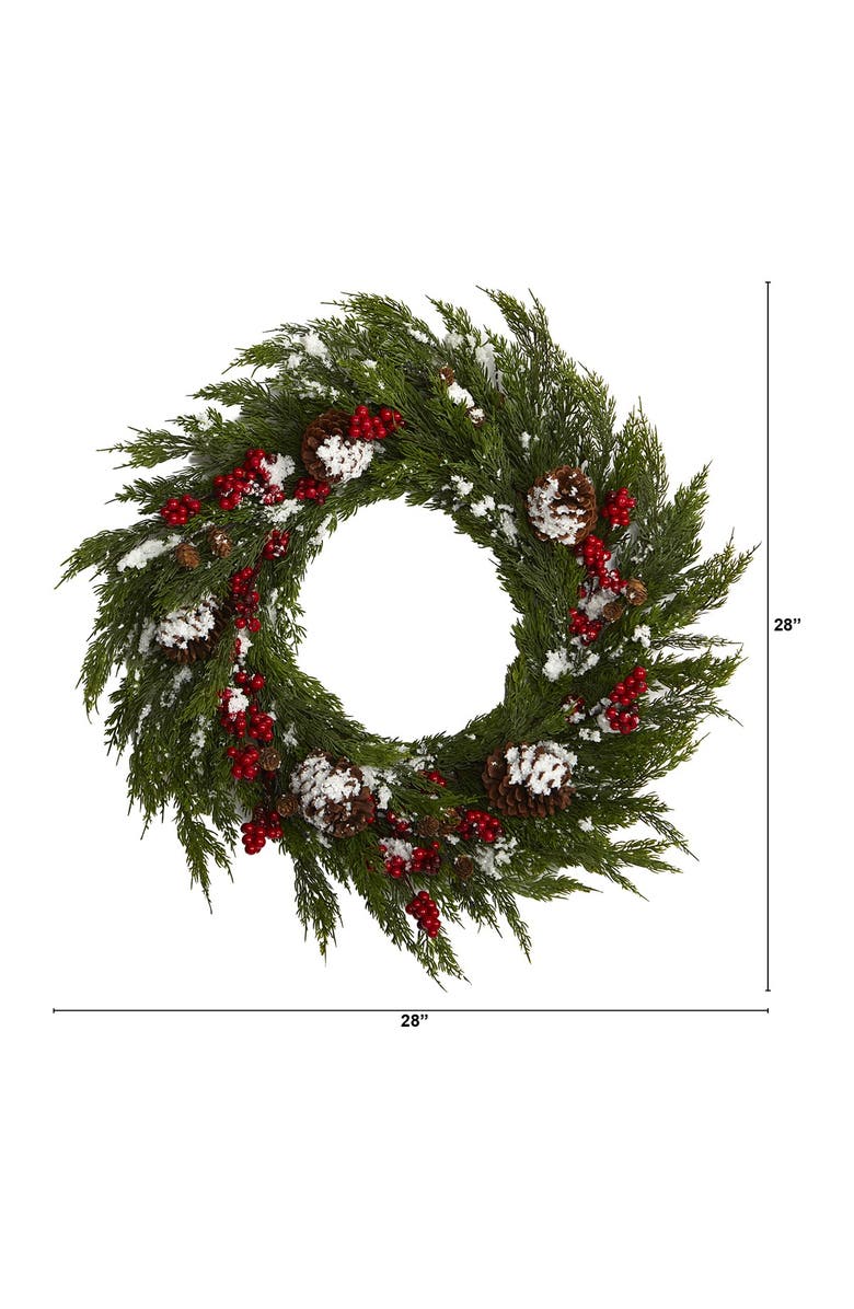 NEARLY NATURAL 28" Frosted Cypress, Berries, & Pinecones Artificial Wreath, Alternate, color, 
