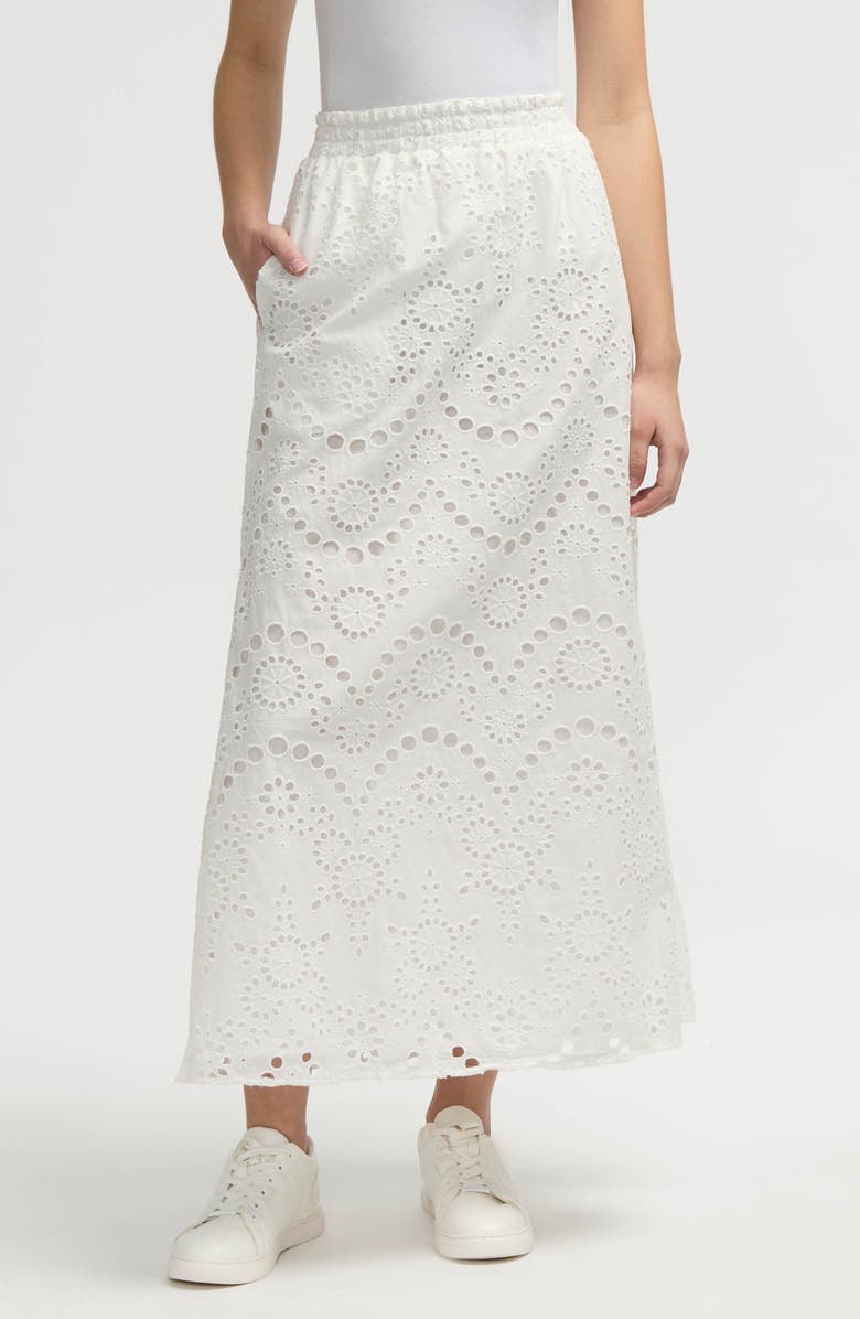 NVLT Eyelet Midi Skirt, Main, color, White
