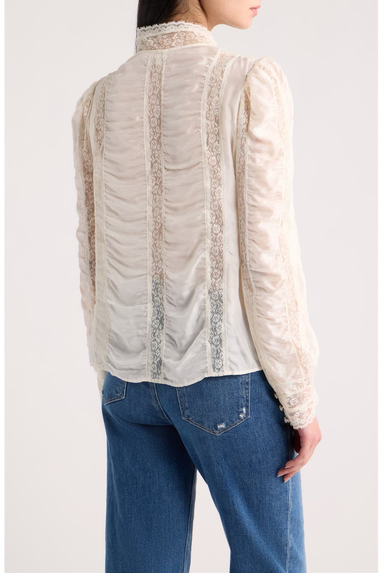 Jacque Lace Silk Paneled Button-Up Shirt, Alternate, color, CHAI WHIP