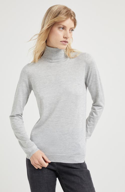 Brunello Cucinelli Cashmere-silk Glitter Turtleneck Sweater In Pebble