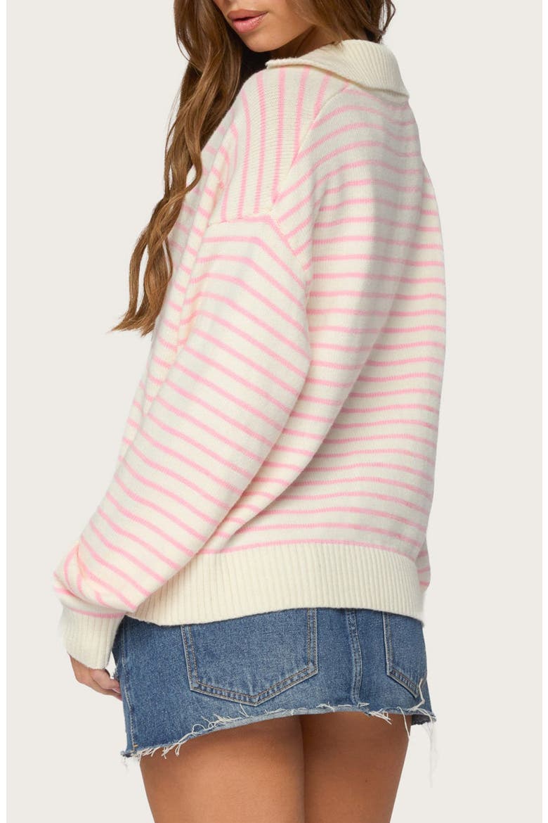 Copenhagen Oversized Striped V-Neck Sweater, Alternate, color, CREAM-AND-PINK