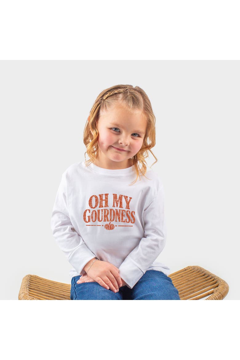 Oh My Gourdness Distressed Toddler Long Sleeve Graphic Tee, Alternate, color, White
