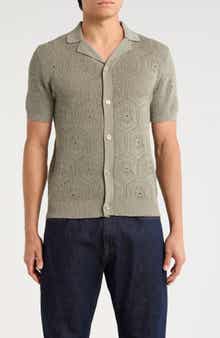 JASON WU Pointelle Knit Short Sleeve Button-Up Shirt