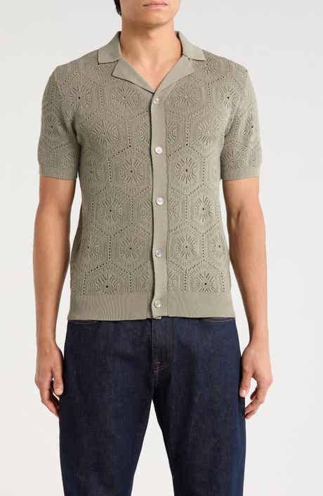 JASON WU Pointelle Knit Short Sleeve Button-Up Shirt