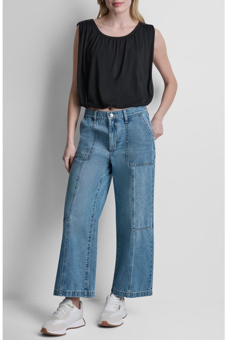 High Waist Ankle Wide Leg Utility Jeans, Alternate, color, WATERFALL