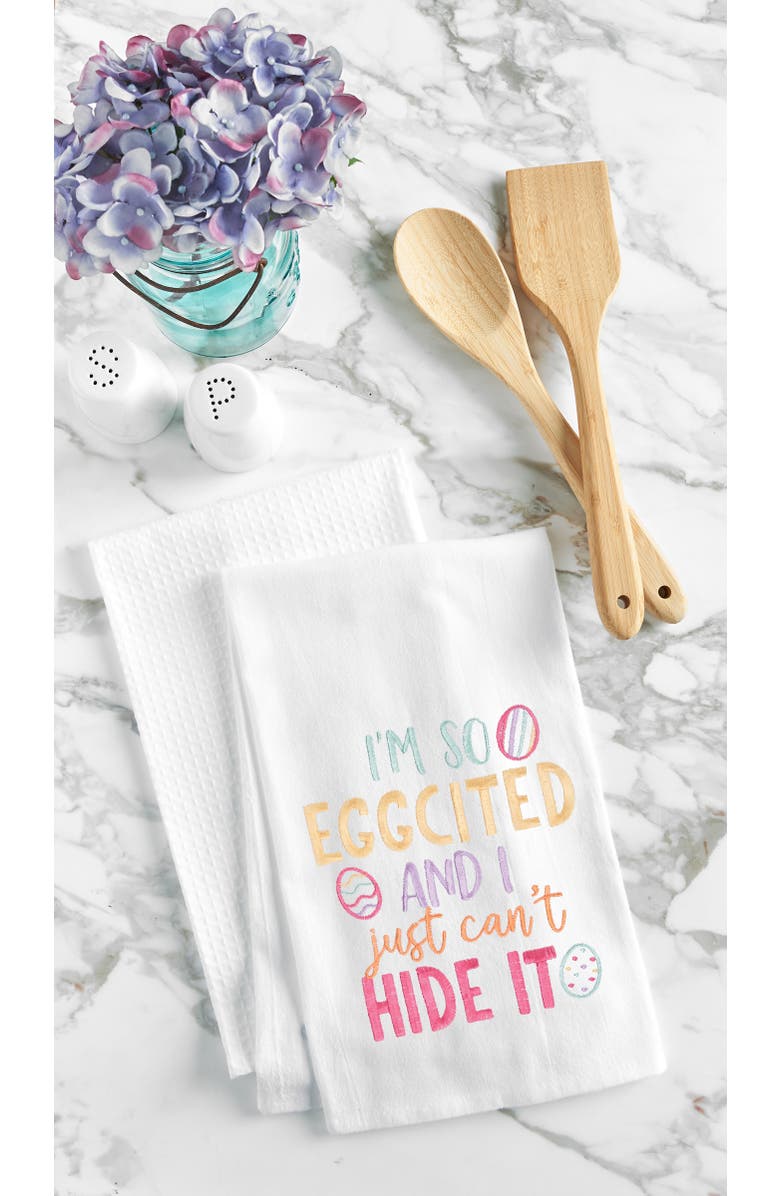 C&F Home "I'm So Eggcited" Easter Spring Embroidered Cotton Flour Sack Kitchen Dishtowel, Alternate, color, White