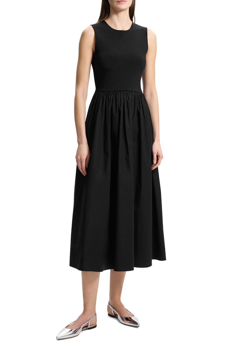 Theory Mixed Media Sleeveless Midi Dress, Main, color,