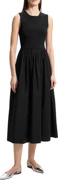 Theory Mixed Media Sleeveless Midi Dress