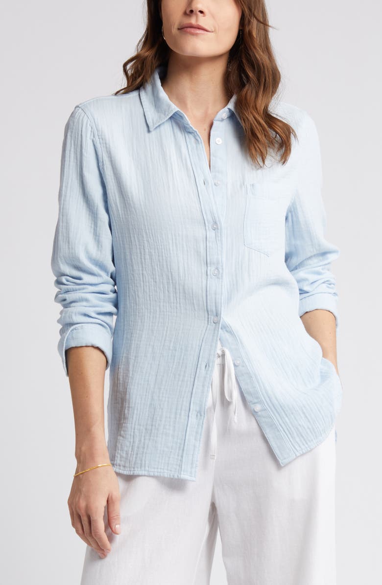 Caslon<sup>®</sup> Casual Gauze Button-Up Shirt, Alternate, color, Blue Skyway