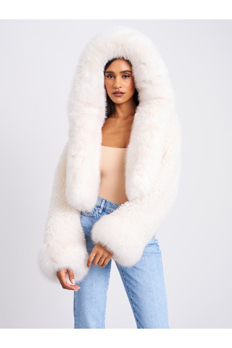 Kali Statement Cropped Faux Fur Hoodie Jacket, Alternate, color, White