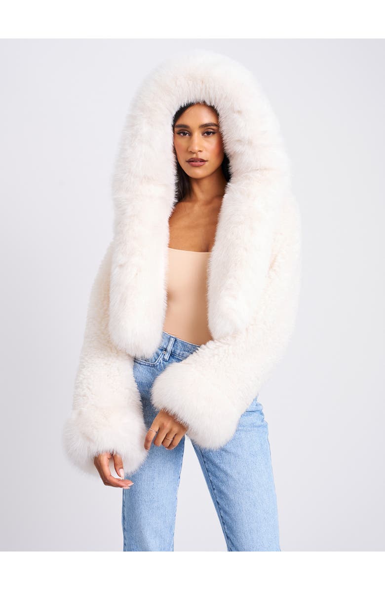 Miss Circle Kali Statement Cropped Faux Fur Hoodie Jacket, Alternate, color, White