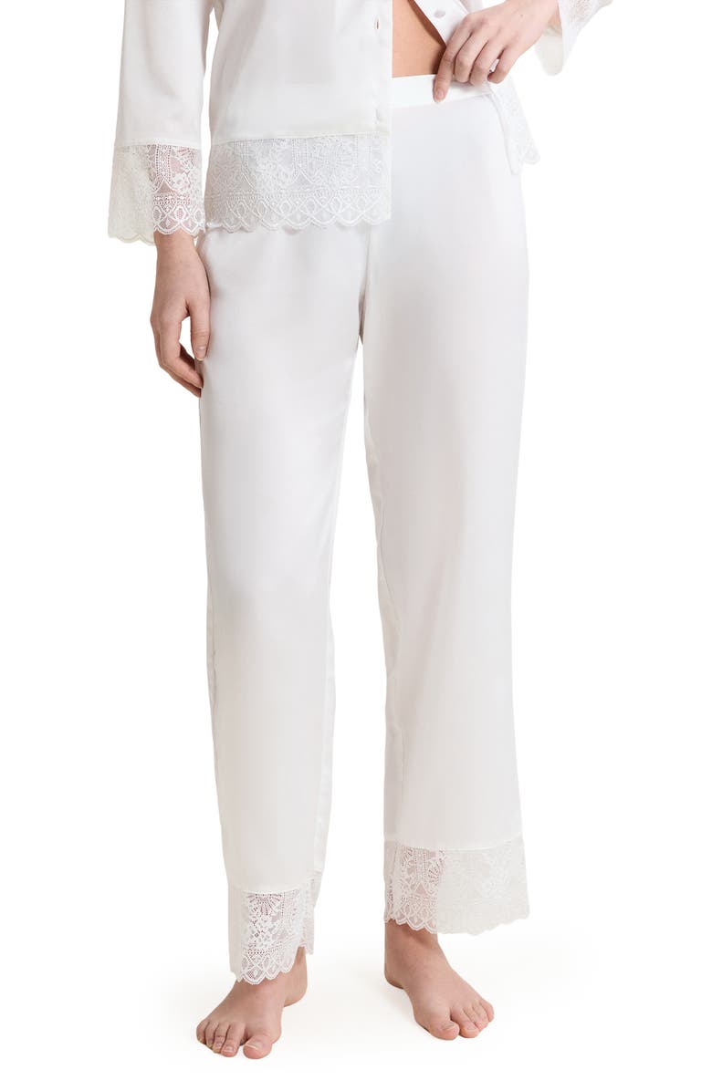 Etam Rencontre Lace Trim Pajama Pants, Main, color, White