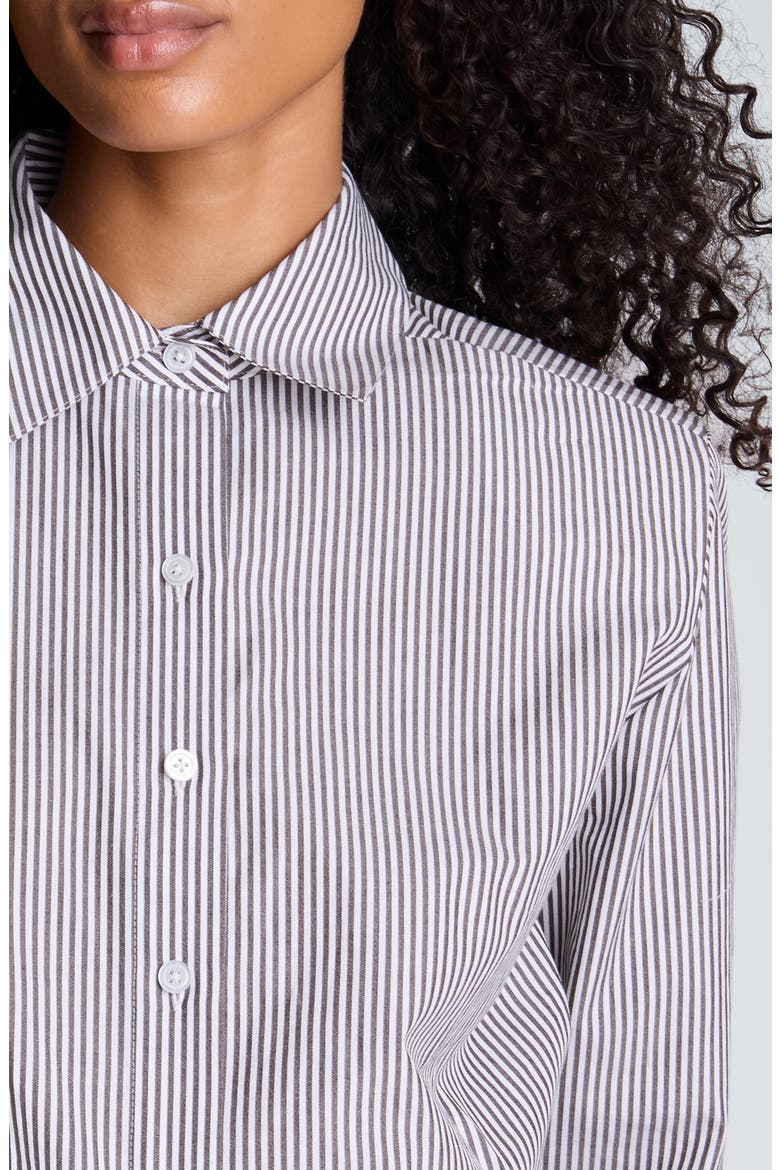 Striped Cropped Cotton Button Down Shirt, Alternate, color, PURE WHITE/ MED. BARK