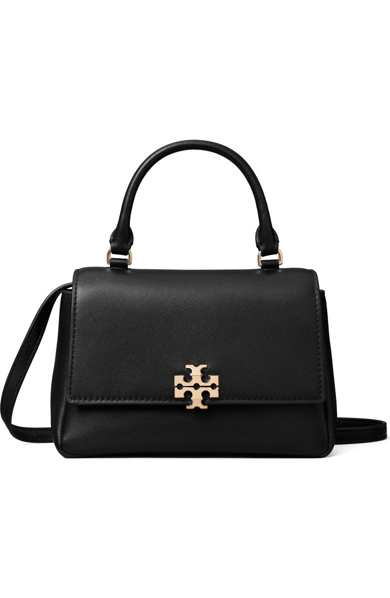 Tory Burch Charlie Leather Top Handle Bag, Main, color, Black