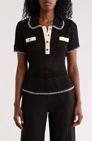 Adrianna Papell Open Stitch Polo Sweater