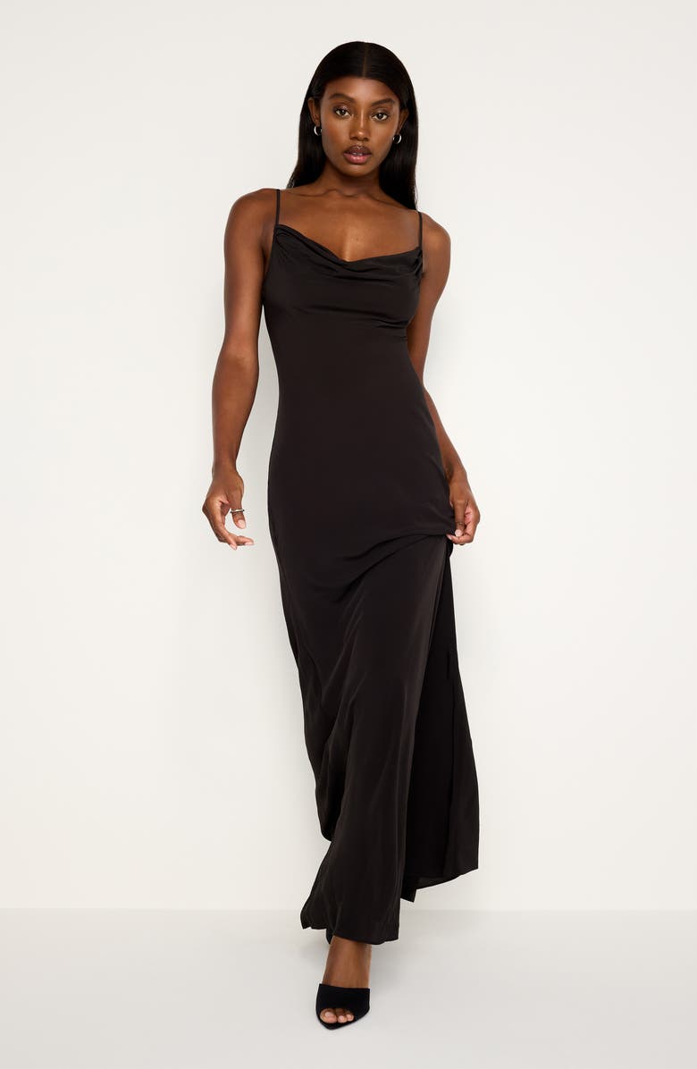 Good American Cowl Neck Bias Cut Maxi Dress, Alternate, color, Black001