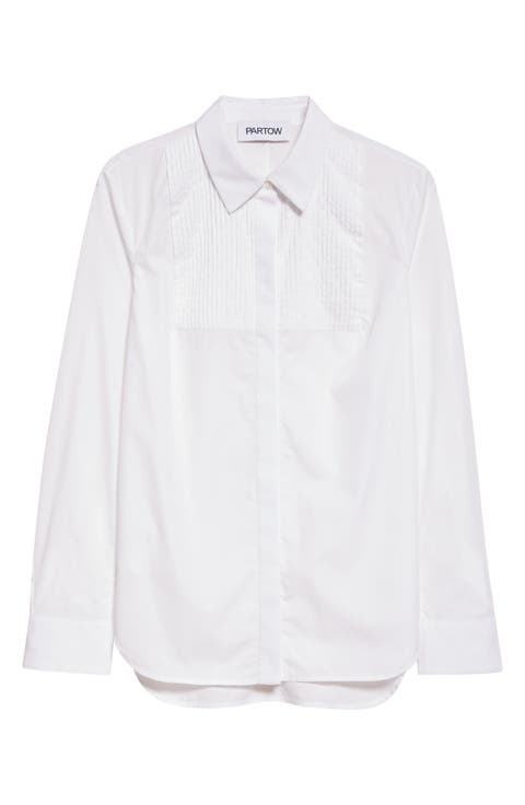 Natalia Pintuck Cotton Poplin Button-Up Shirt