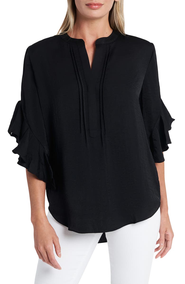 Vince Camuto Ruffle Sleeve Split Neck Blouse, Main, color,