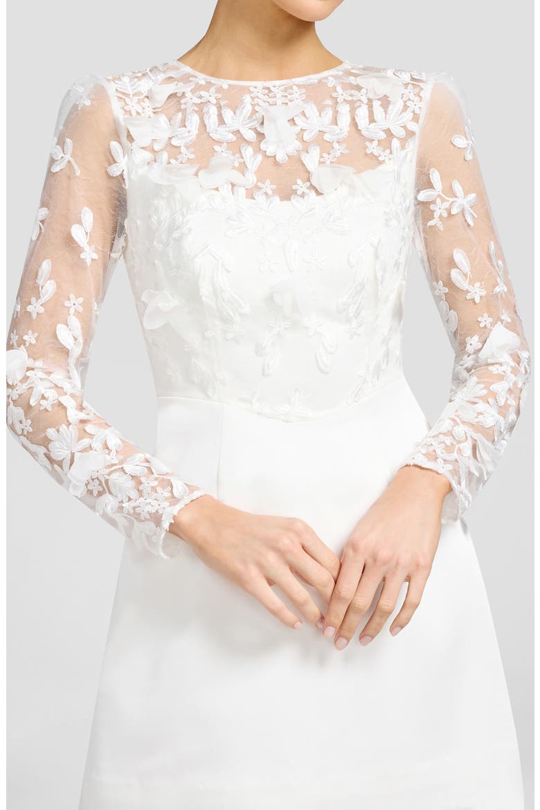 Patty Floral Appliqué Long Sleeve Minidress, Alternate, color, OFF WHITE