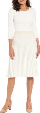 London Times Long Sleeve Pleated Sweater Dress