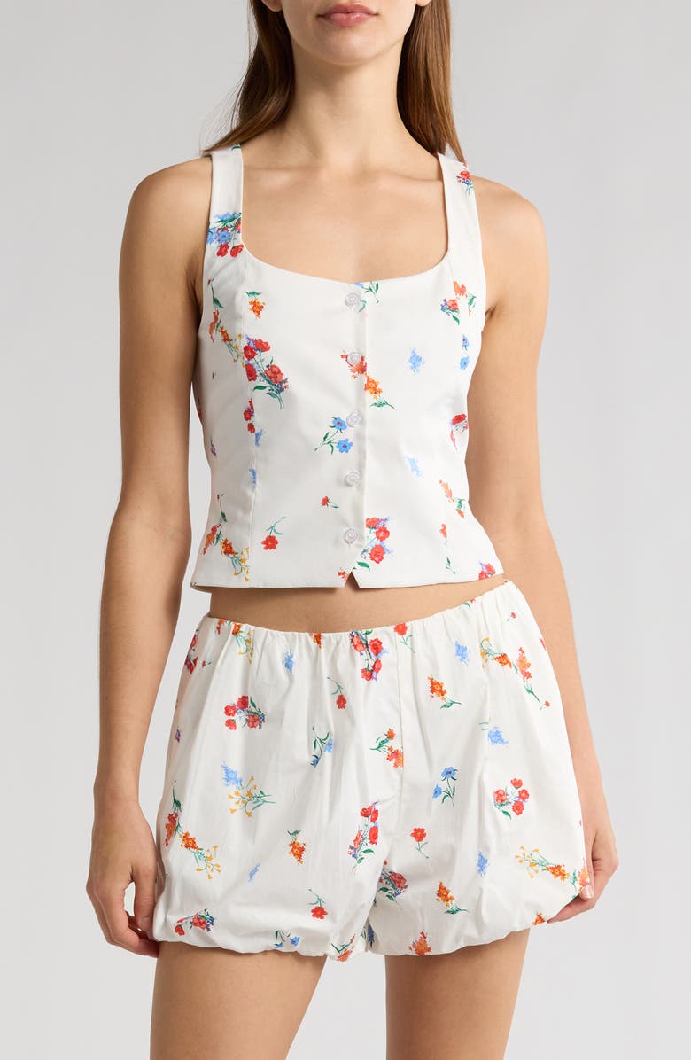 WAYF Sage Floral Button-Up Stretch Cotton Tank, Main, color, Ivory Blossom