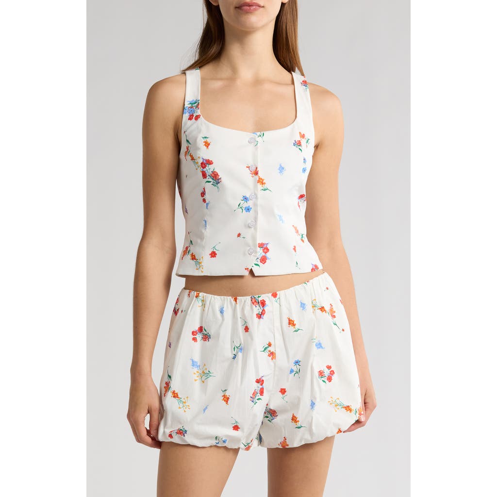 Wayf Sage Floral Button-up Stretch Cotton Tank In White
