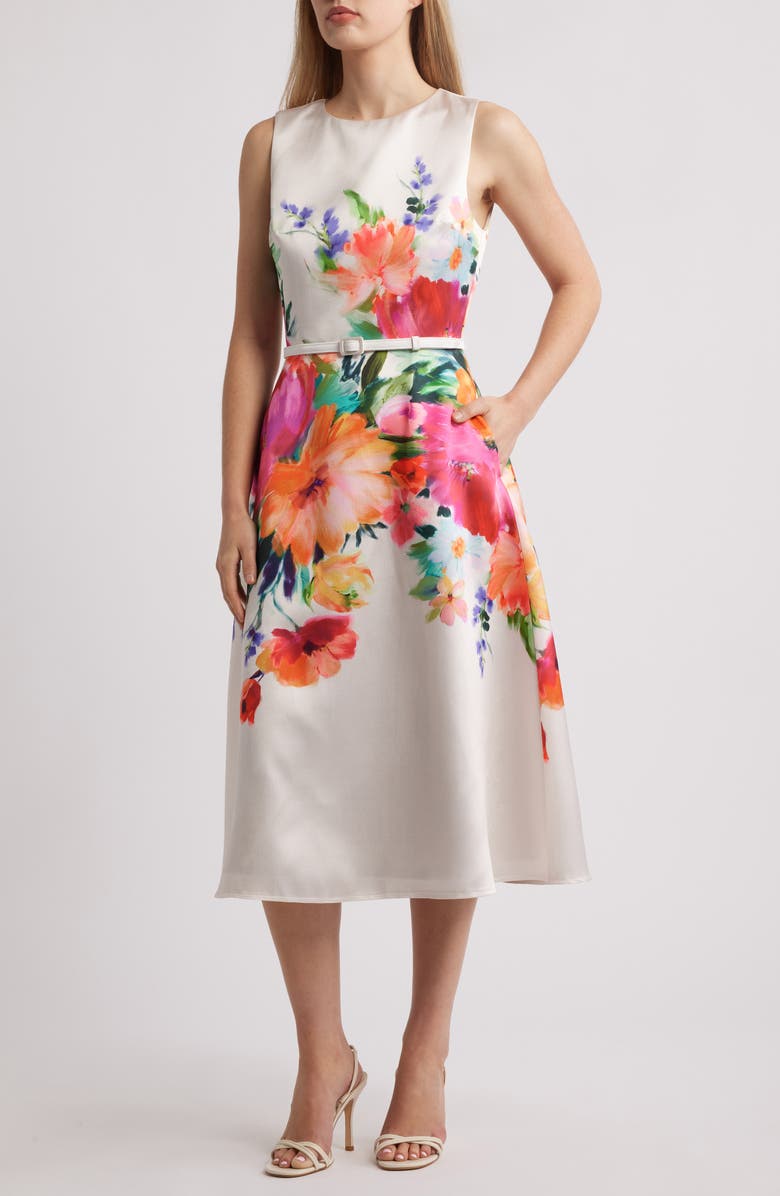 Julia Jordan Mika Placed Floral Cocktail Midi Dress, Main, color, 