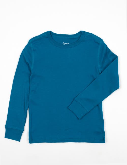 Leveret Kids Long Sleeve T-shirt, 100% Cotton, Solid Colors In Blue