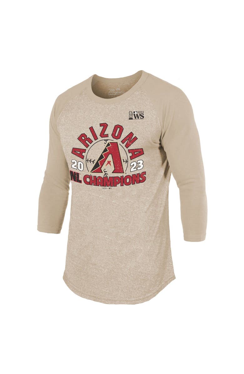 Majestic Threads Men's Majestic Threads Oatmeal Arizona Diamondbacks 2023 National League Champions Power Play Tri-Blend Raglan 3/4 Sleeve T-Shirt, Alternate, color, 