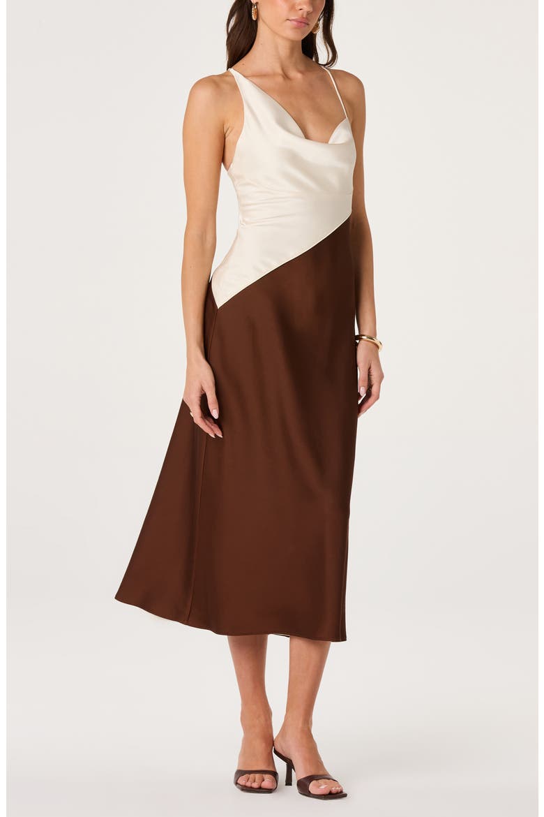 Amiyah Colorblocked Midi Dress, Alternate, color, CREAM BROWN