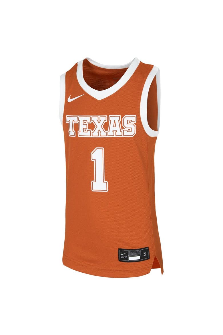 Youth Nike #1 Orange Texas Longhorns Replica Team Basketball Jersey, Alternate, color, Burnt Orange