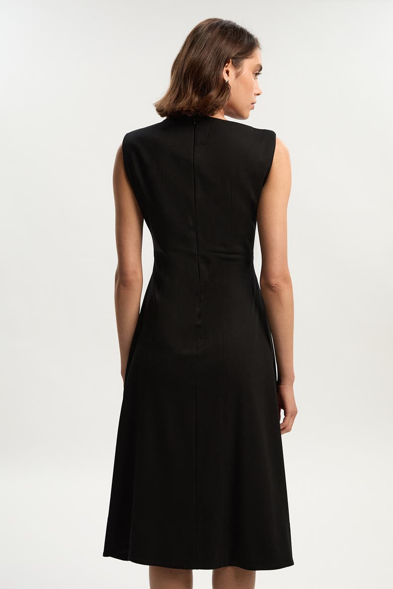 Ponte Asymmetric Midi Dress, Alternate, color, Black