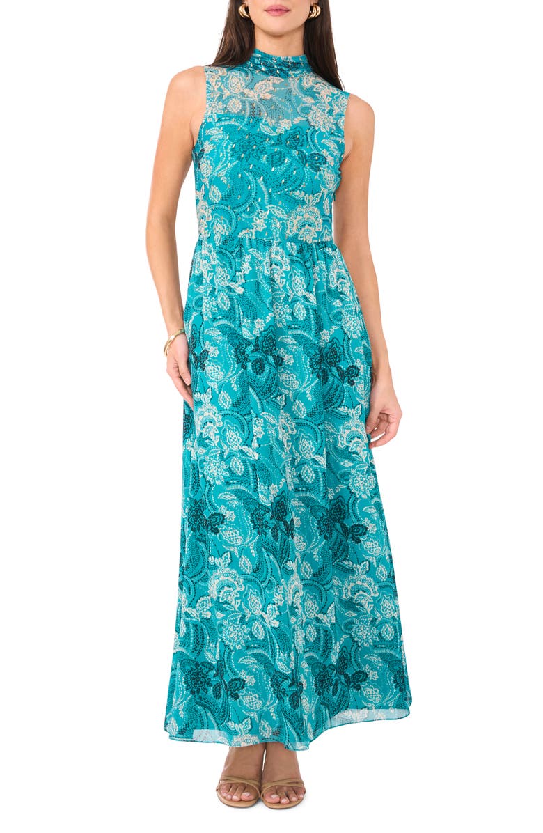 Vince Camuto Metallic Fleck Paisley Maxi Dress, Main, color,