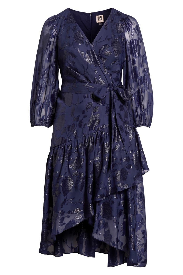 Metallic Long Sleeve High-Low Wrap Dress, Alternate, color, DISTANT MOUNTAIN