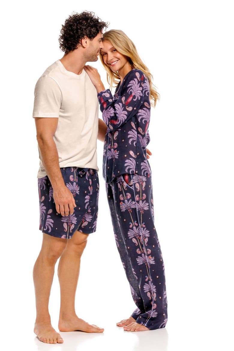 Ben Riviera Palms Blue Linen Pajama Shorts, Alternate, color, BLUE