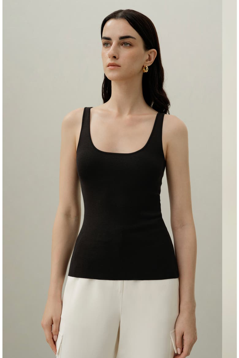 Women's Milano Knit Silk Viscose Tank Top, Alternate, color, Black