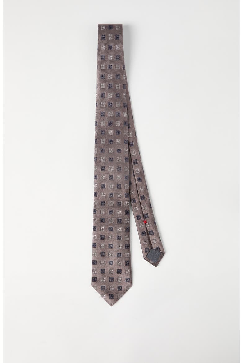 Silk tie with squares pattern, Alternate, color, Brown