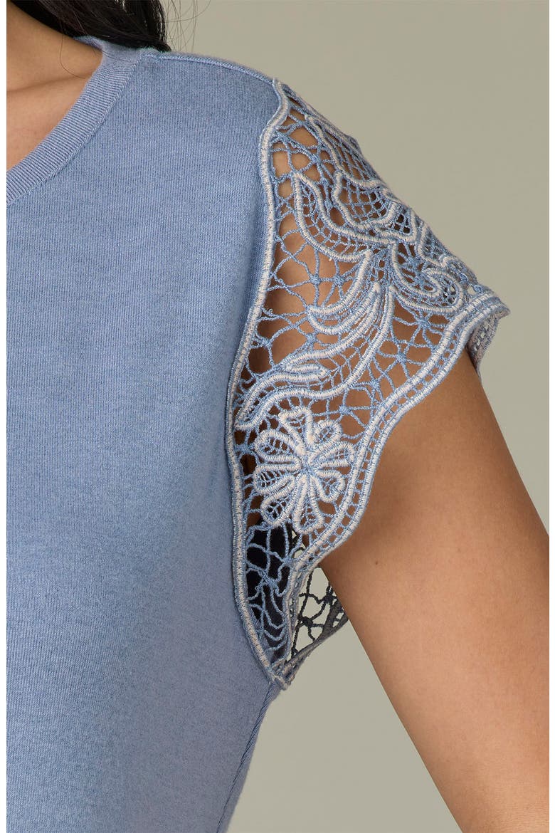 Crochet Trim Top, Alternate, color, BLUE LILY/ NATURAL