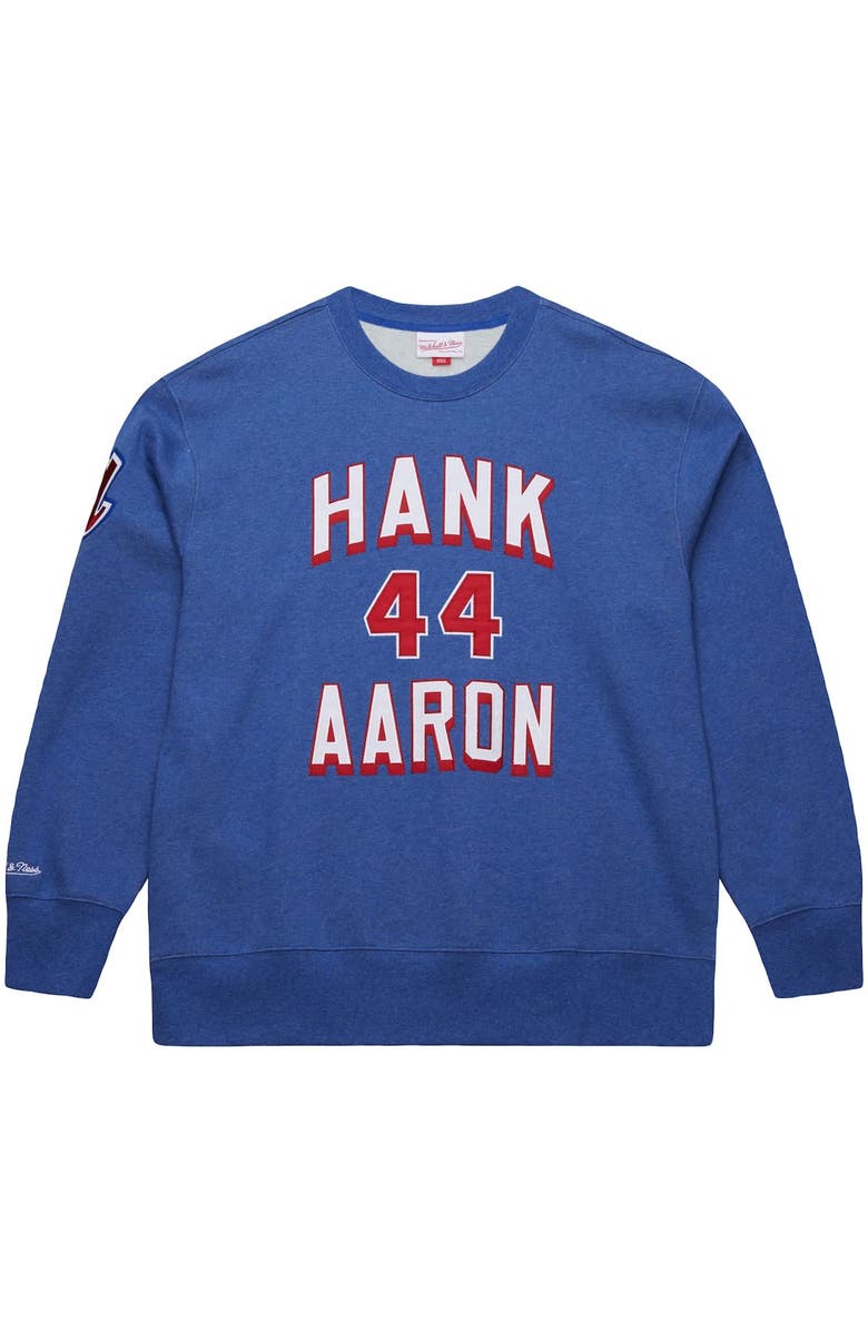 Mitchell & Ness Men's Mitchell & Ness Hank Aaron Royal Atlanta Braves Legends Collection Vintage Logo Fleece Name & Number Pullover Sweatshirt, Alternate, color,
