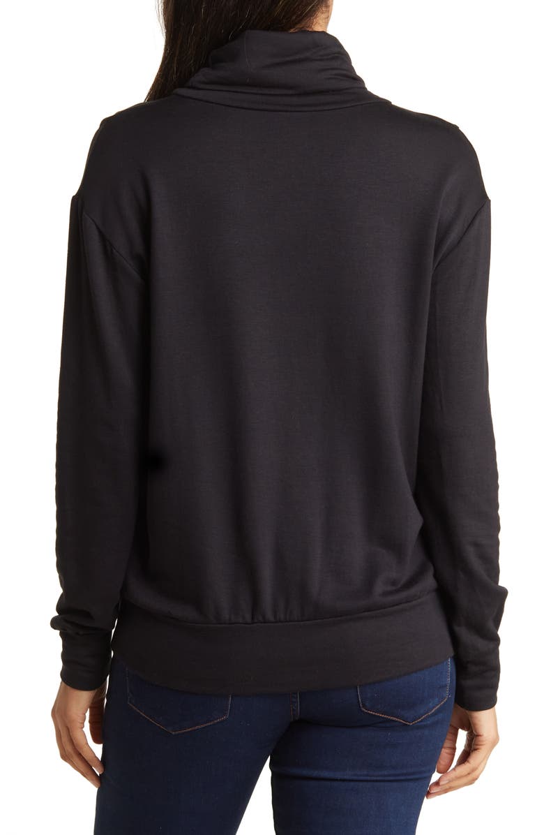 GO COUTURE Turtleneck Banded Sweater, Alternate, color, Black Print 1