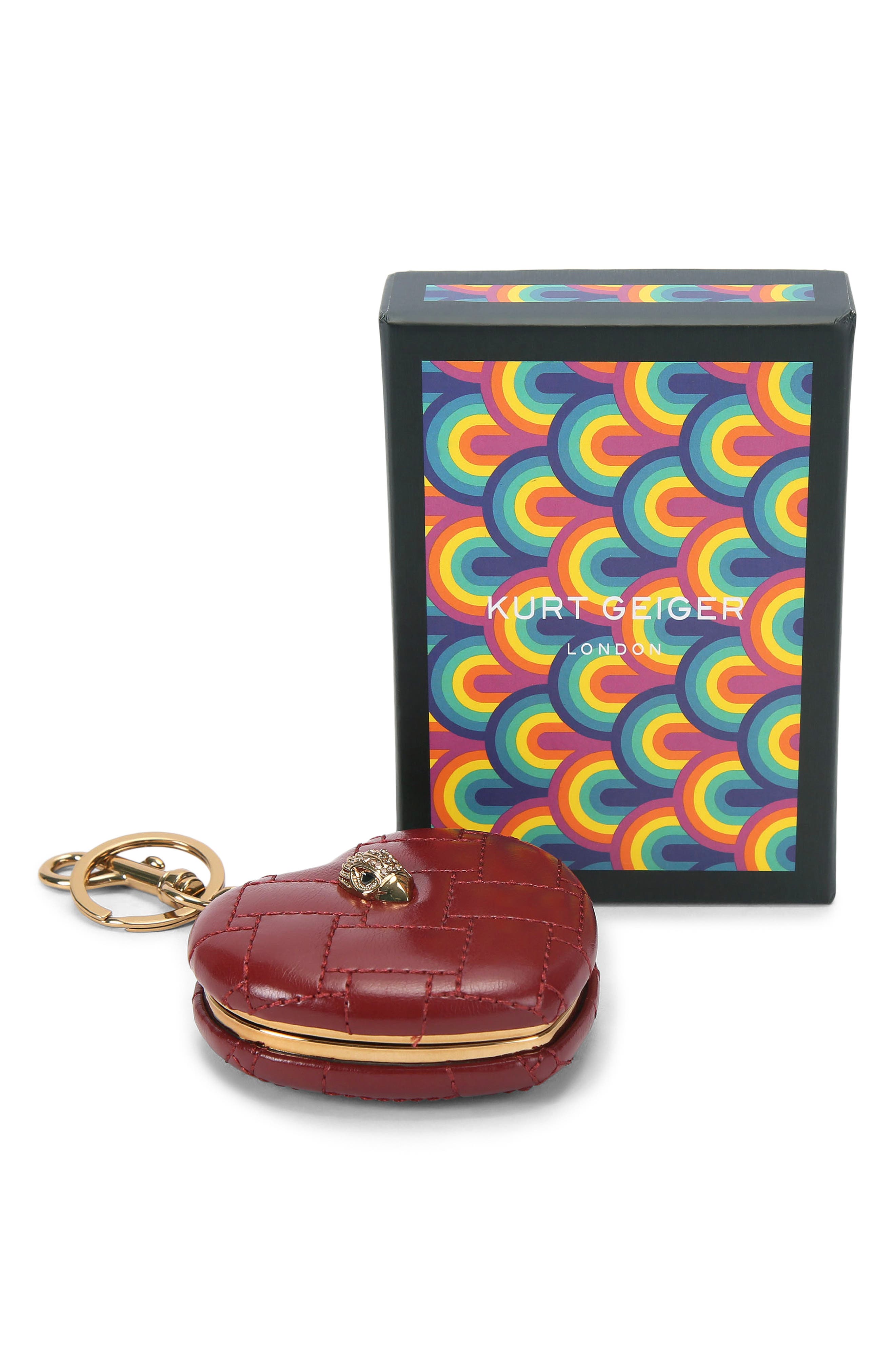 Kurt Geiger London Kensington Heart Mirror Bag Charm, Alternate, color, Red