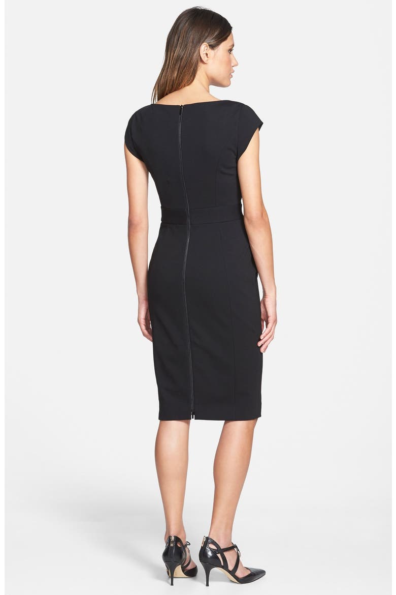 Cap Sleeve Ponte Sheath Dress, Alternate, color, BLACK