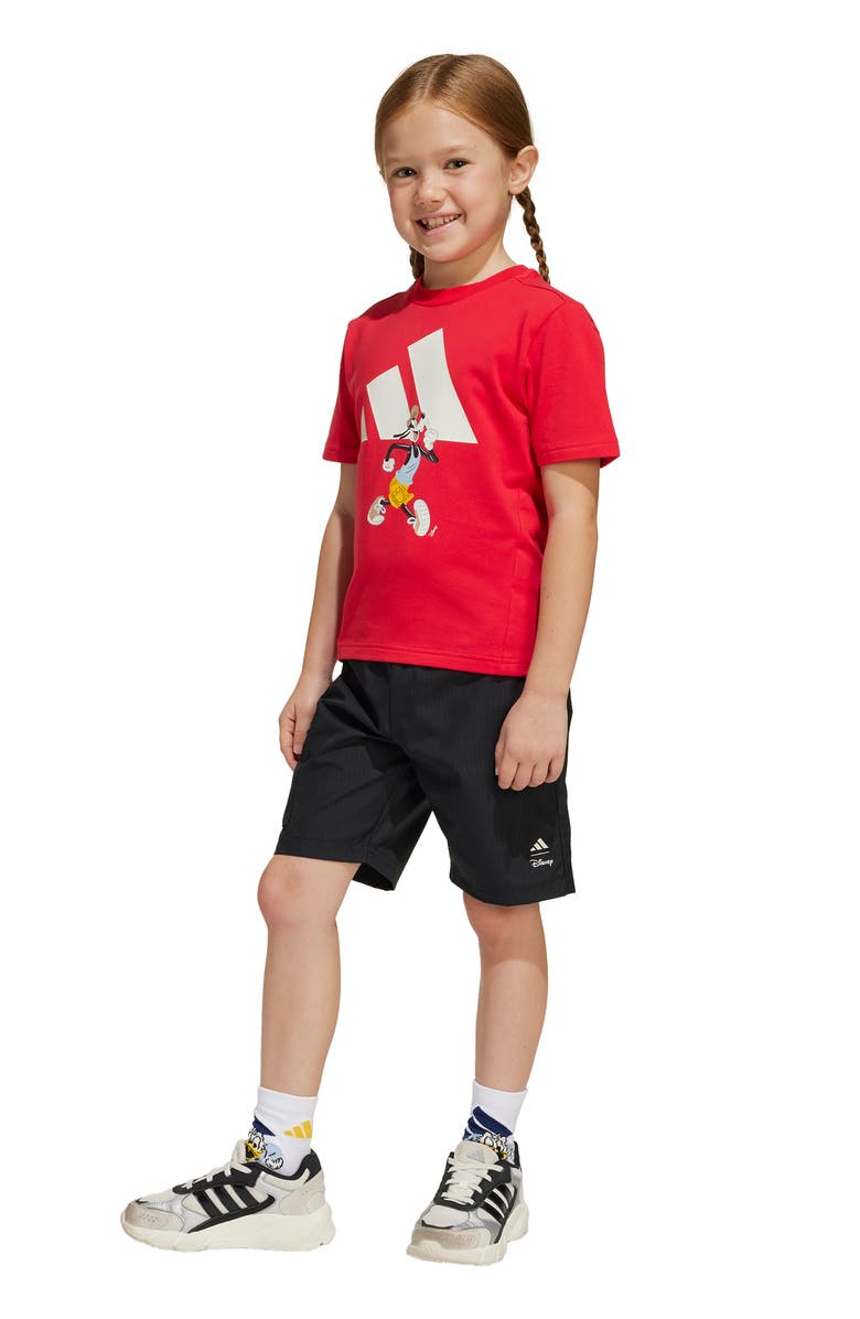adidas Originals x Disney Kids' Goofy Graphic T-Shirt & Cargo Shorts Set, Alternate, color, Pure Ruby/Off White
