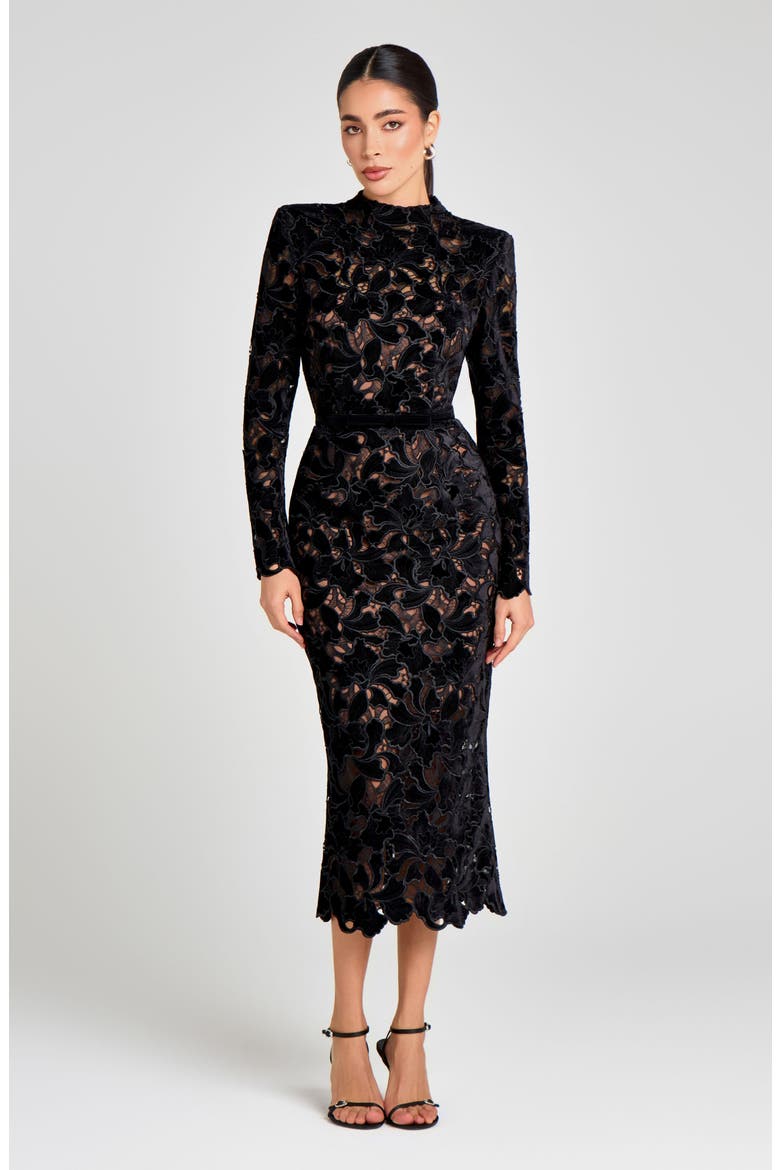 Long Sleeve Lace Cocktail Dress, Alternate, color, BLACK