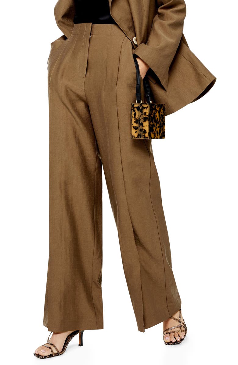 Topshop Raw Hem Wide Leg Trousers, Main, color,