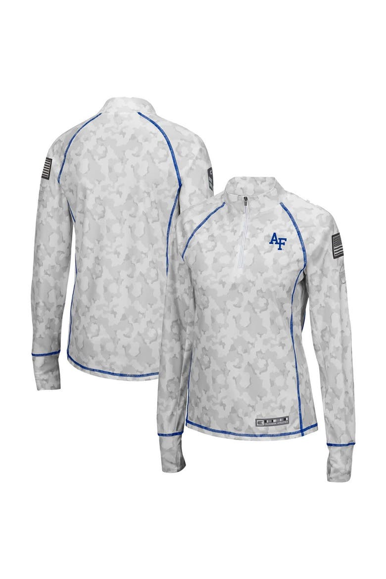 Women's Colosseum White Air Force Falcons OHT Military Appreciation Officer Arctic Camo Fitted Lightweight 1/4-Zip Jacket, Main, color, White
