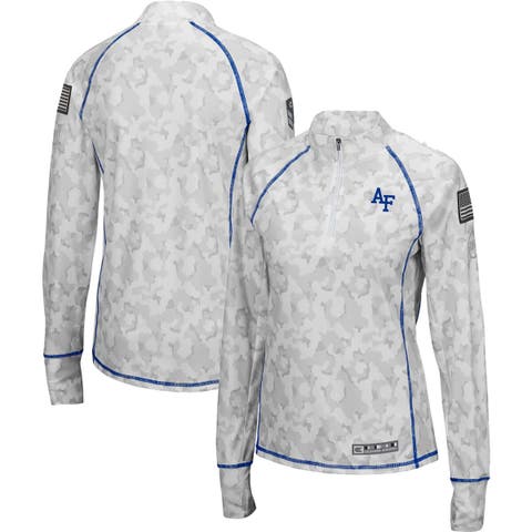 Women's Colosseum White Air Force Falcons OHT Military Appreciation Officer Arctic Camo Fitted Lightweight 1/4-Zip Jacket