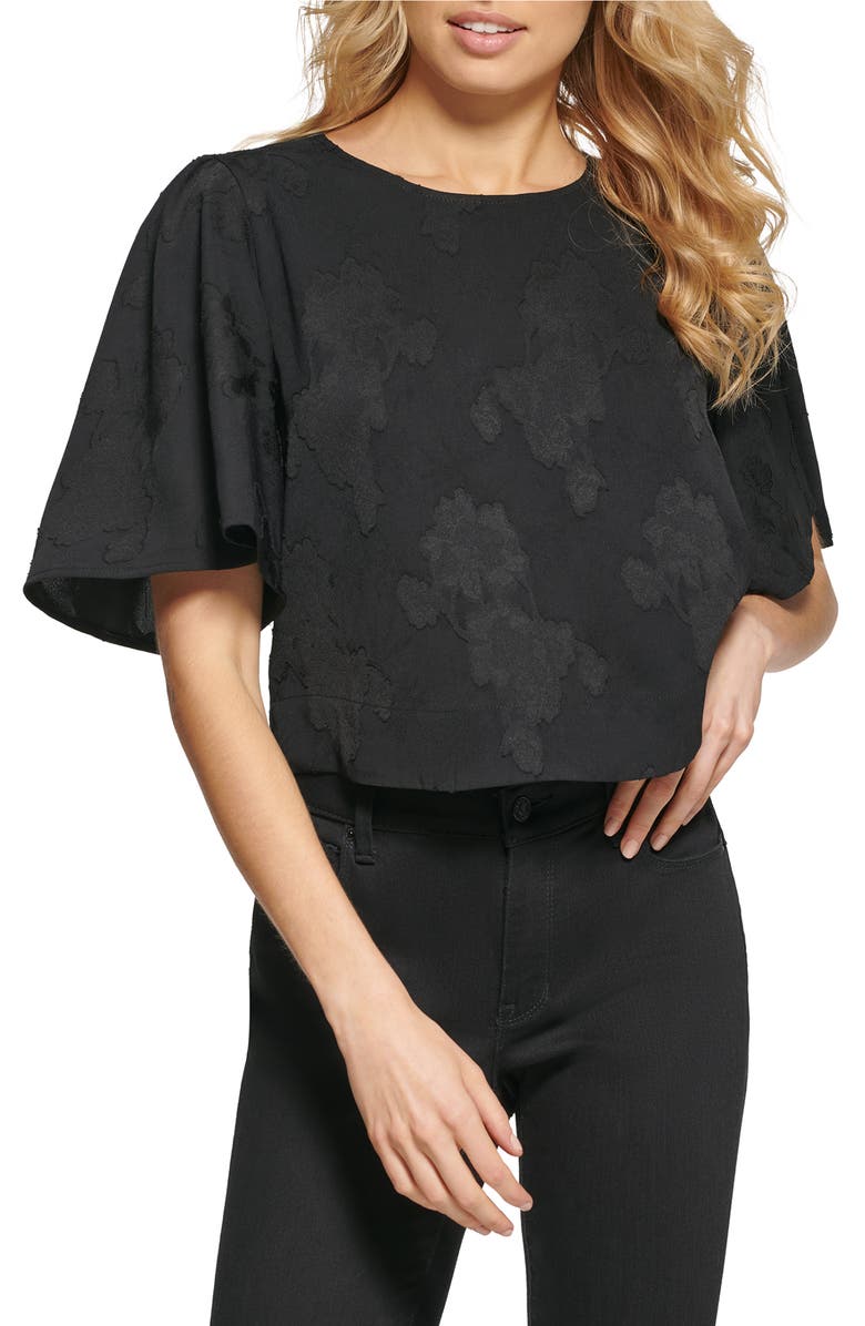 DKNY Flutter Sleeve Crop Top, Main, color,